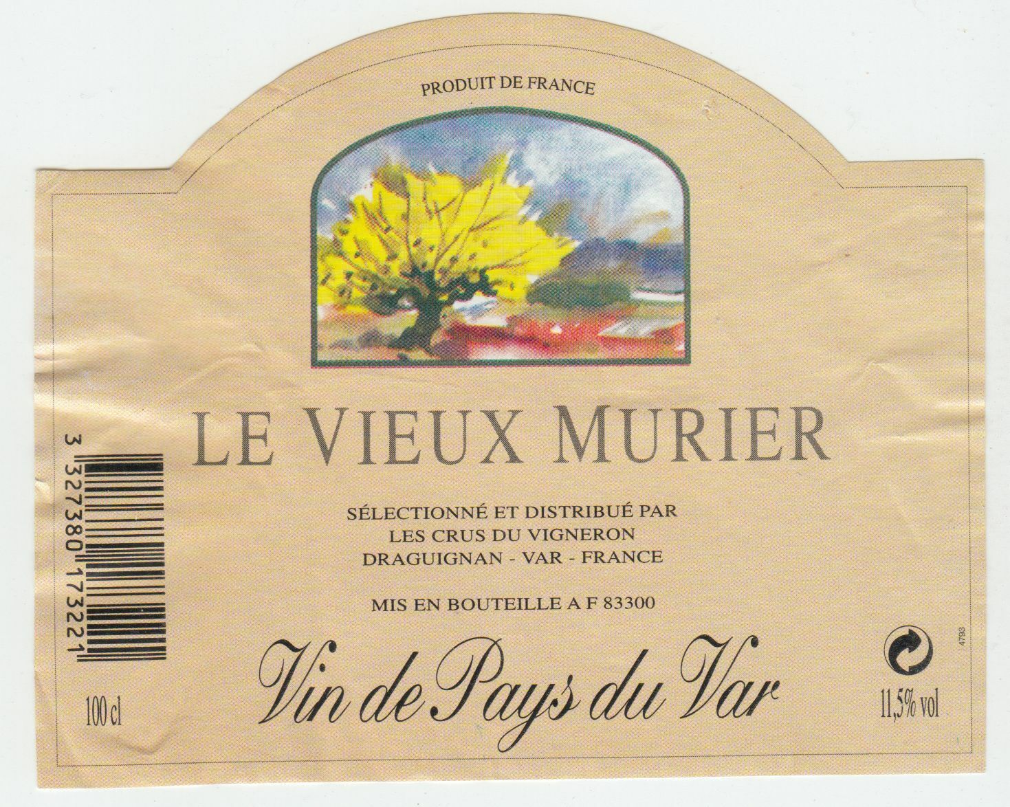 ETIQUETTE DE VIN DE PAYS DU VAR LE VIEUX MURIER DRAGUIGNAN 124569409489