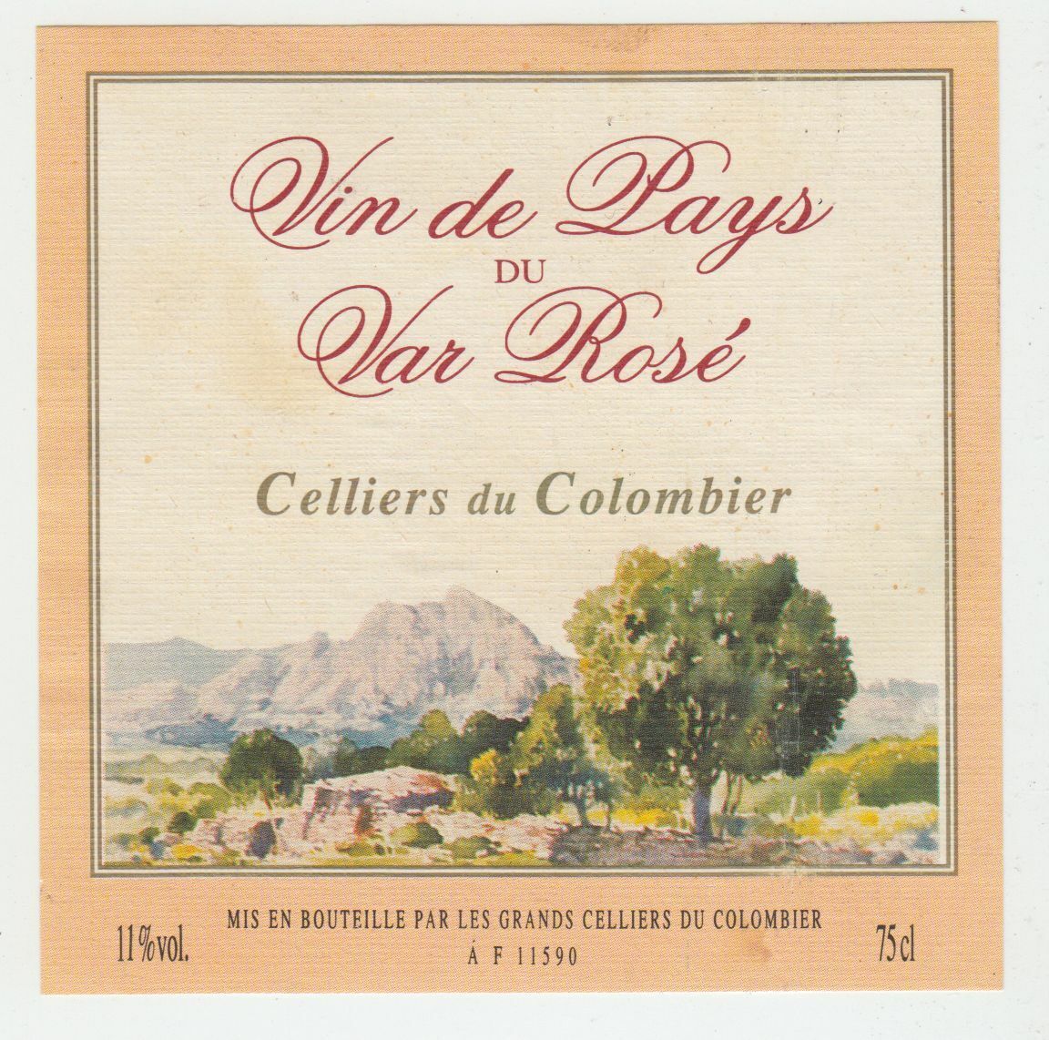 ETIQUETTE DE VIN DE PAYS DU VAR ROSE CELLIERS DU COLOMBIER