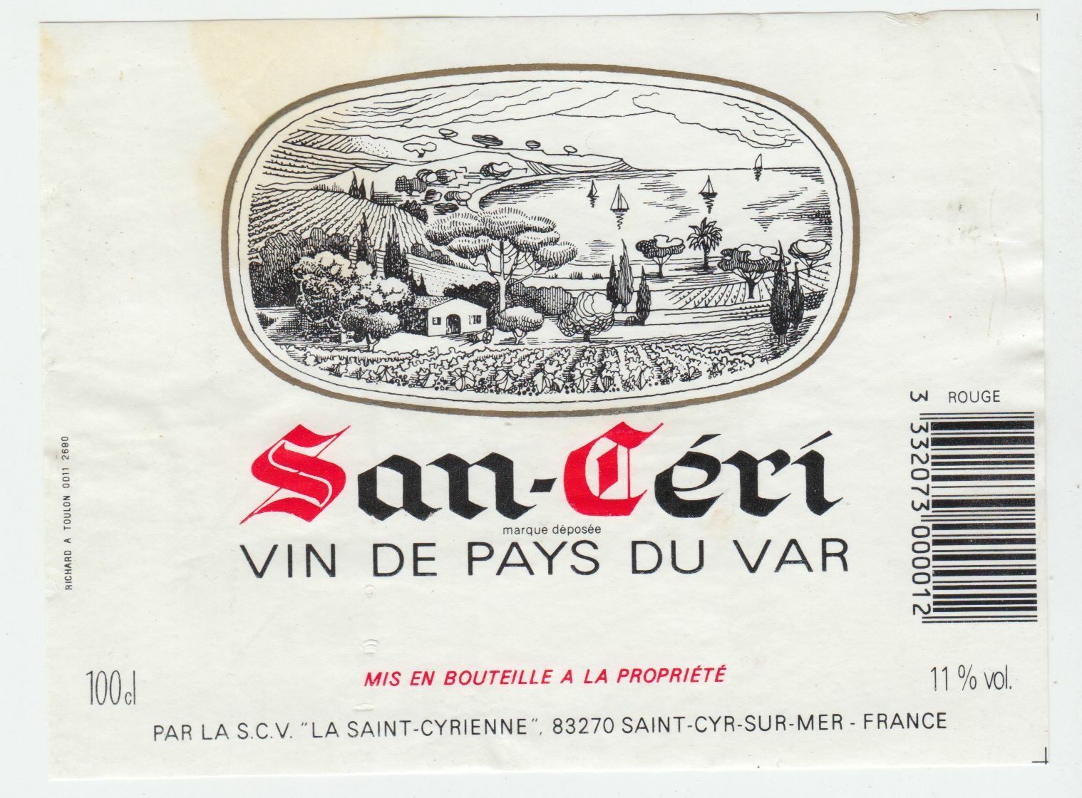 ETIQUETTE DE VIN DE PAYS DU VAR SAN CERI