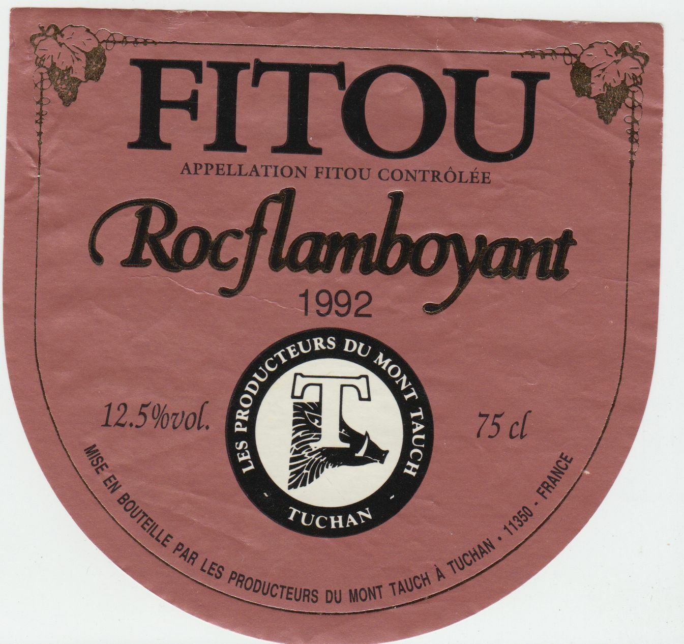 ETIQUETTE DE VIN FITOU ROC FLAMBOYANT 1992 402654737209