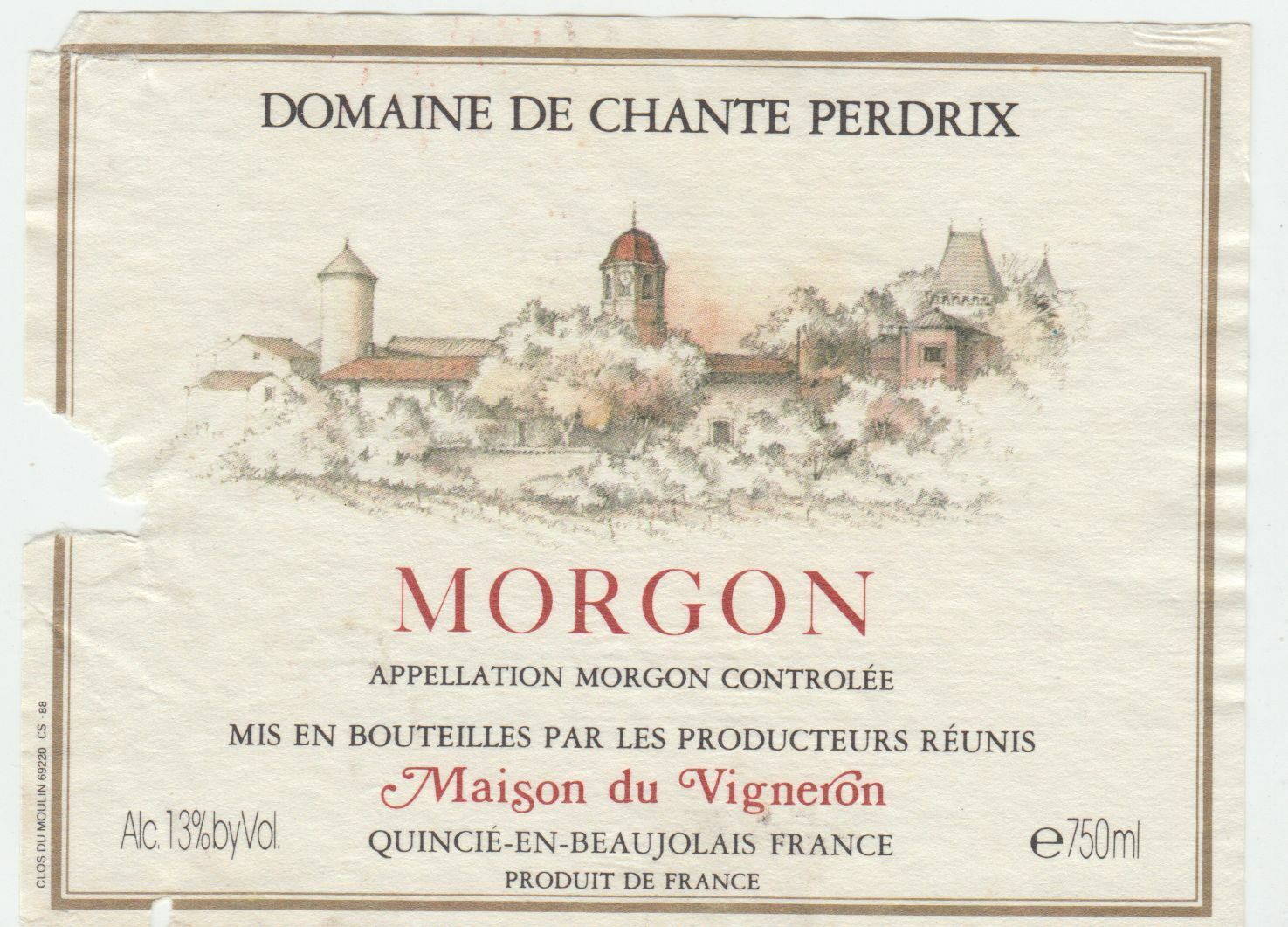 ETIQUETTE DE VIN MORGON DOMAINE DE CHANTE PERDRIX 124555697079