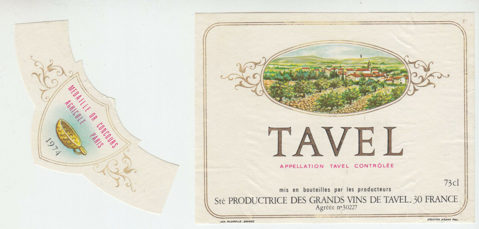 ETIQUETTE DE VIN TAVEL 1974 MEDAILLE DU CONCOURS AGRICOLE PARIS 124461948549