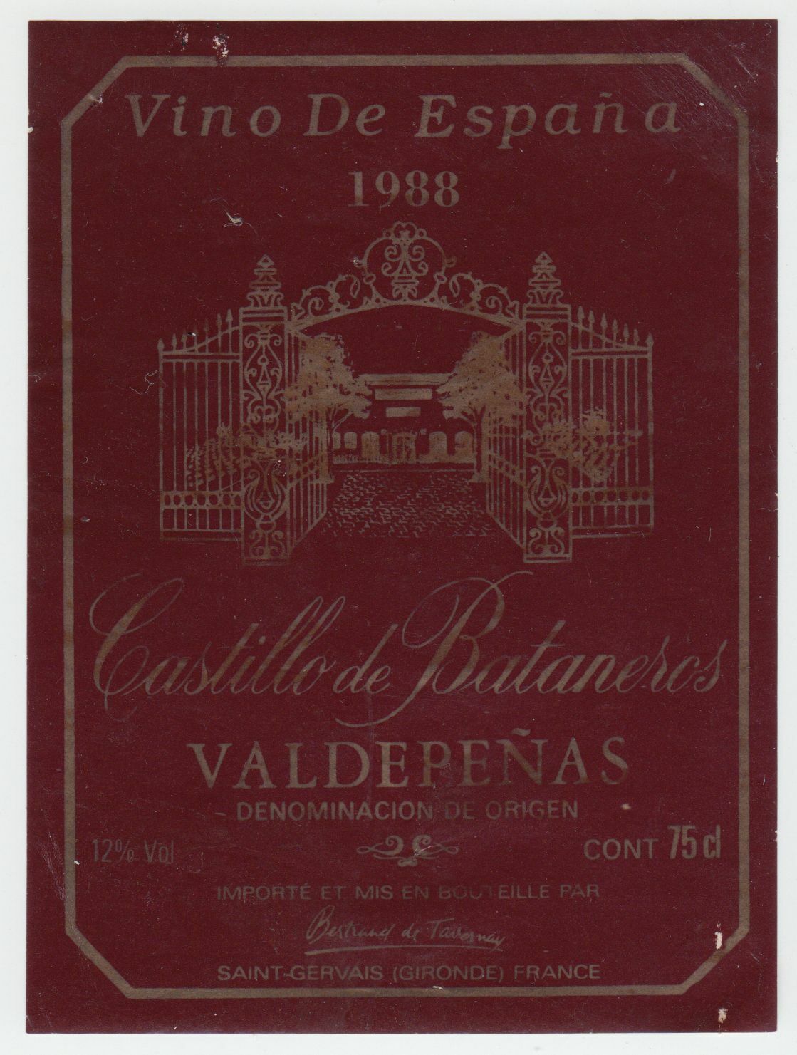 ETIQUETTE DE VIN VINO DE ESPAGNA CASTILLO DE BATANEROS VALDEPENAS 402553003219