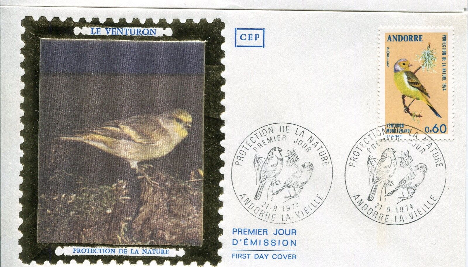 FDC PREMIER JOUR ANDORRE 1974 TIMBRE N 240 FAUNE OISEAU VENTURON MONTAGNARD 121463039809