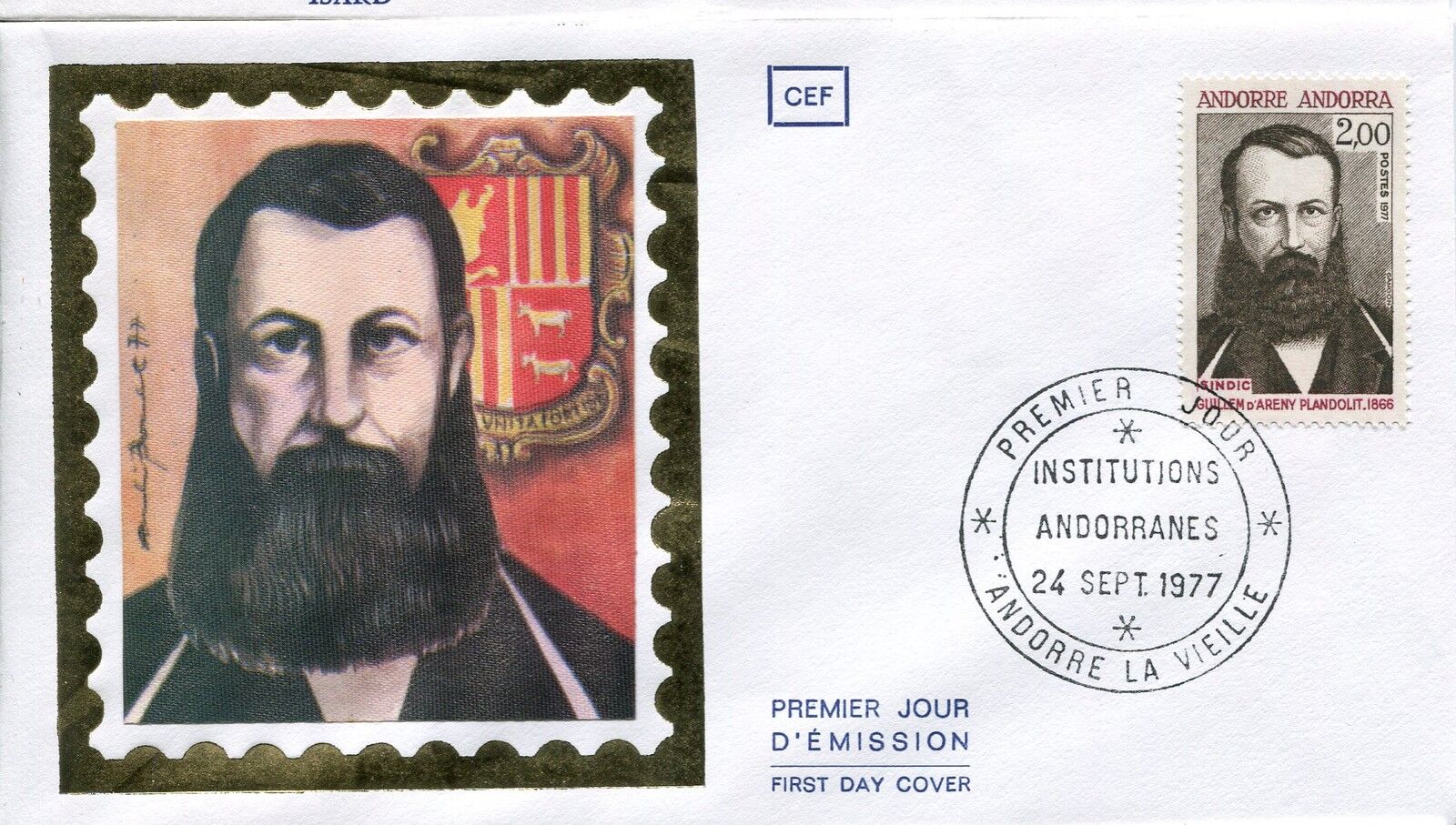 FDC PREMIER JOUR ANDORRE 1977 TIMBRE N 266 GUILLERM D ARENY PLANDOLIT 400790418549