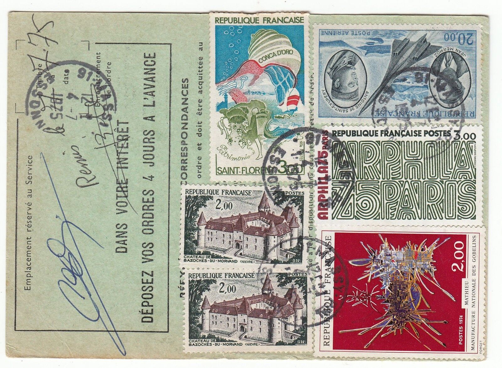 FRANCE TIMBRE ORDRE DE REEXPEDITION MASSY POUR PARIS 1975 401076079169