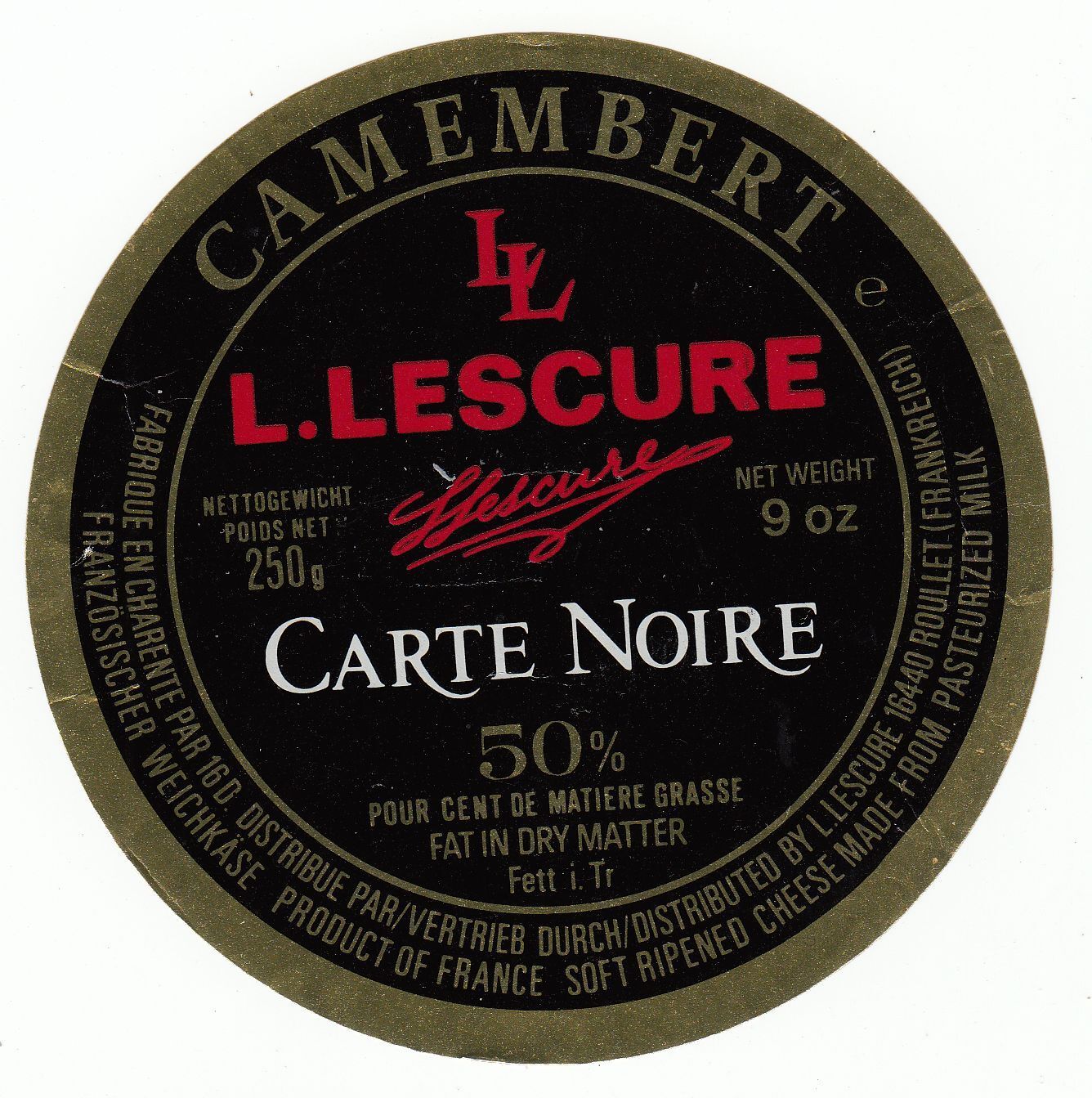 FROMAGE CAMEMBERT L LESCURE CARTE NOIR CHARENTE 121663093089