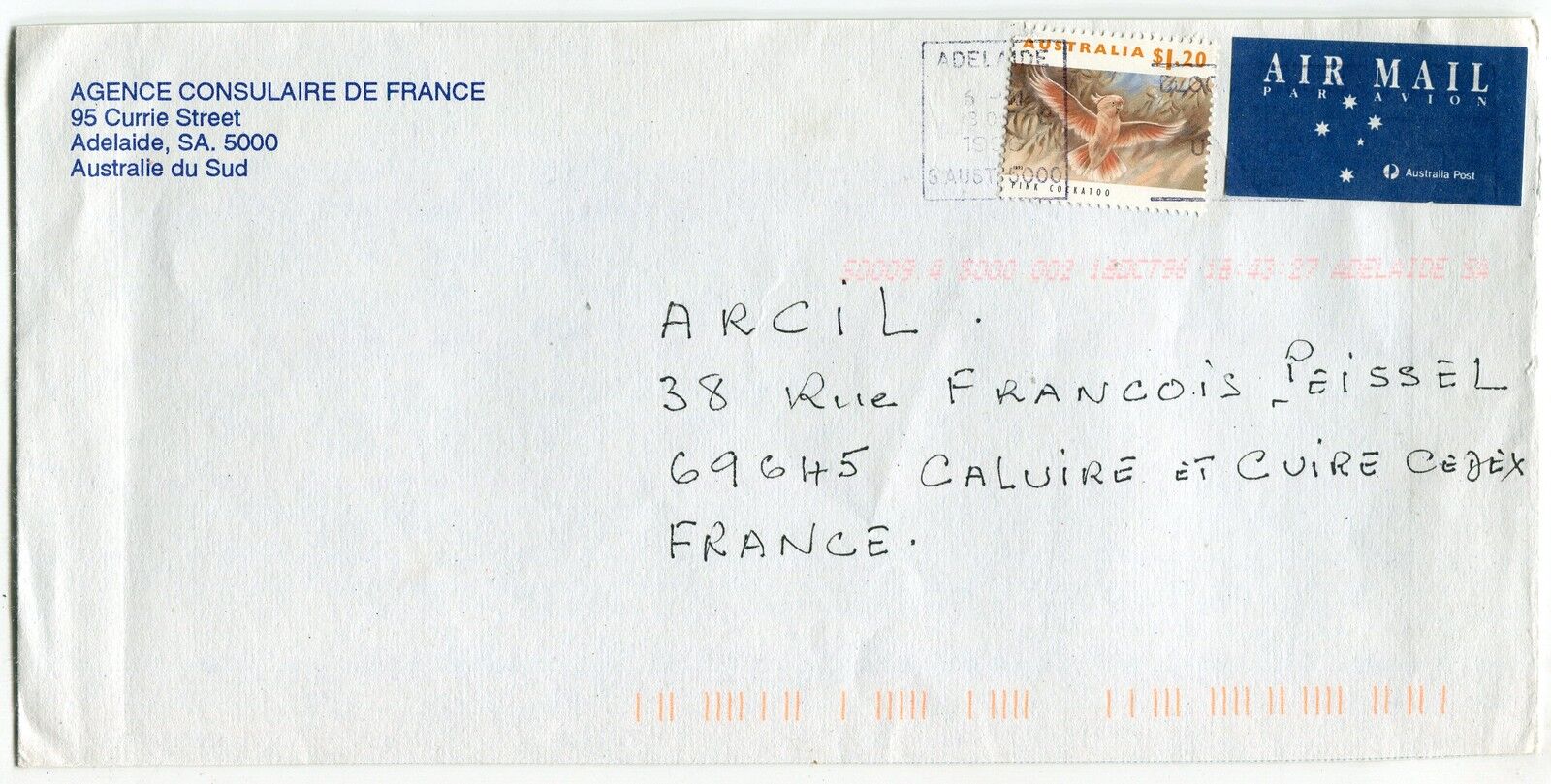 LETTRE AUSTRALIE AGENCE CONSULAIRE DE FRANCE POUR CALUIRE ET CUIRE PAR AVION 400678765989