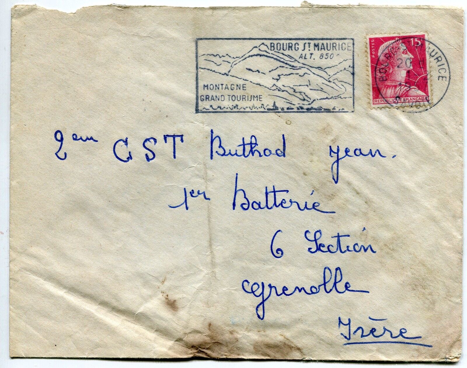 LETTRE BOURG ST MAURICE SAVOIE POUR GRENOBLE 1957 MILITAIRE FLAMME CACHET 400678765999