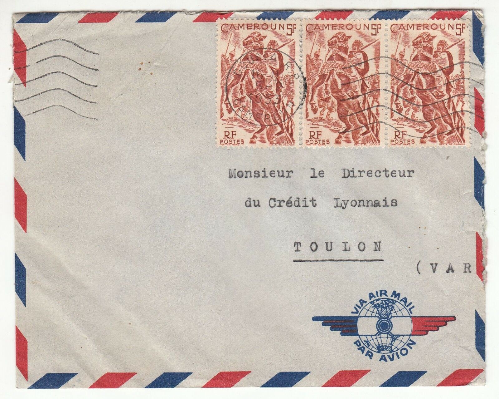 LETTRE CAMEROUN DOUALA POUR TOULON 1953 CREDIT LYONNAIS PAR AVION AIR MAL 401754074549