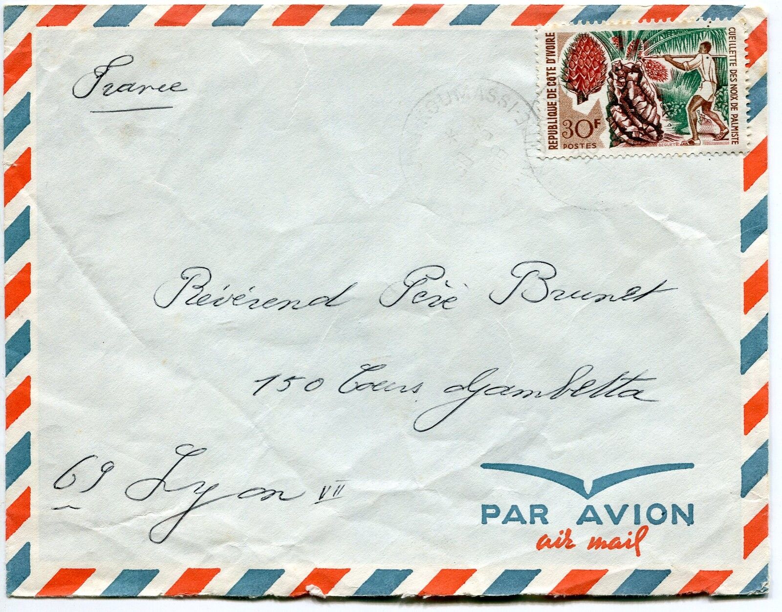 LETTRE COTE D IVOIRE KOUMASSI POUR LYON PAR AVION 121334452919