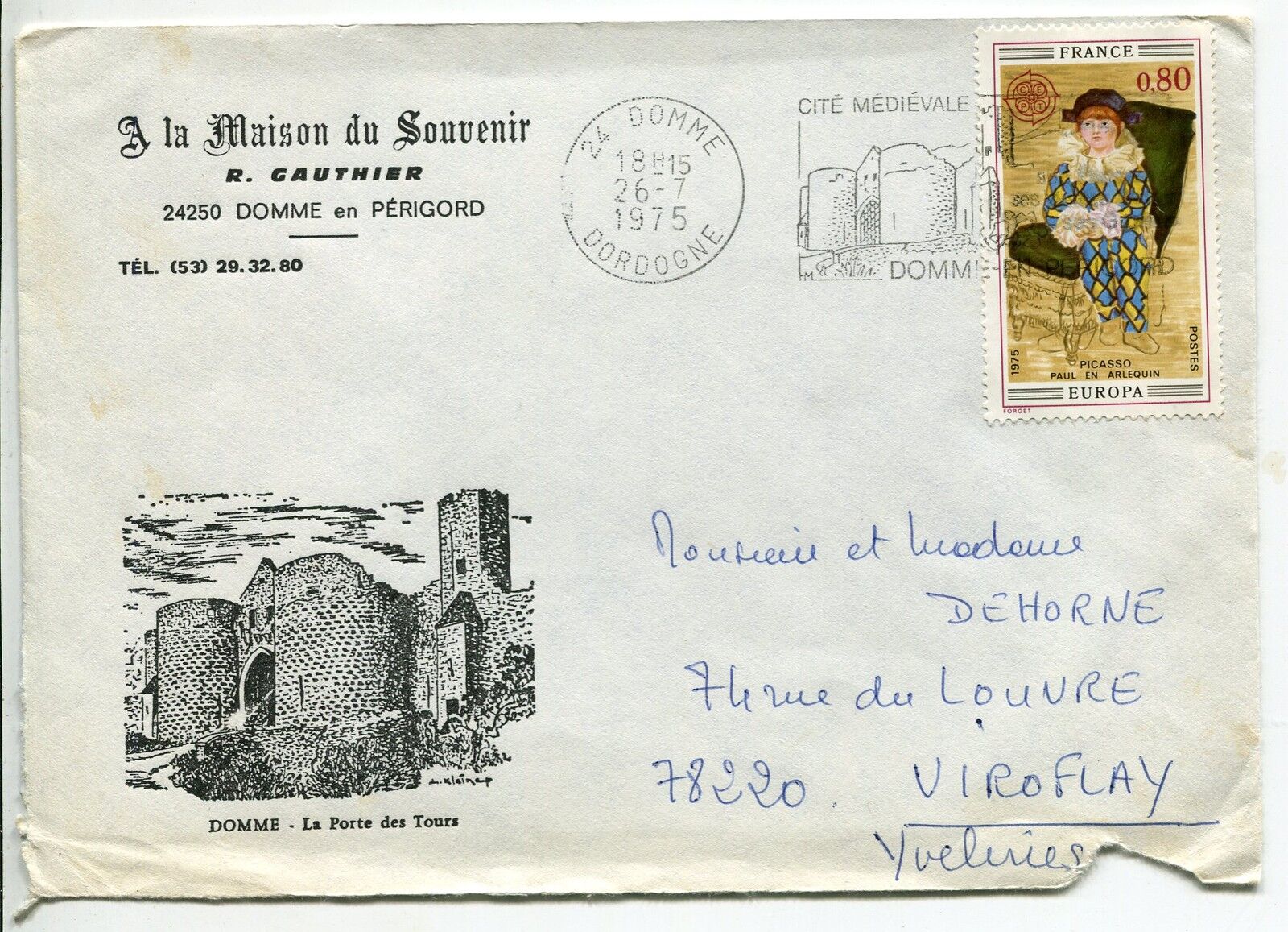 LETTRE DOMME POUR VIROFLAY 1975 PUBLICITAIRE LA PORTE DES TOURS FLAMME 121295964189