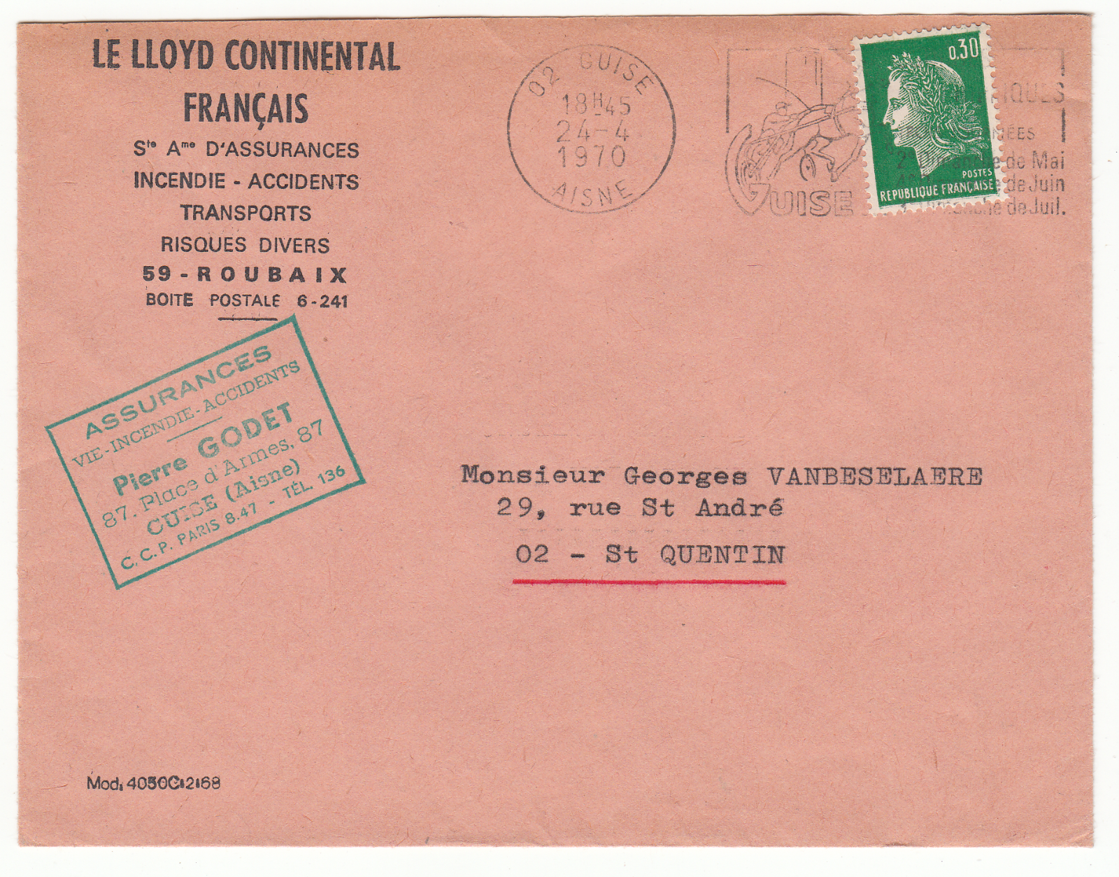 LETTRE GUISE POUR ST QUENTIN 1970 FLAMME COURSE HIPPIQUES DE GUISE 05 06 07 124066218269