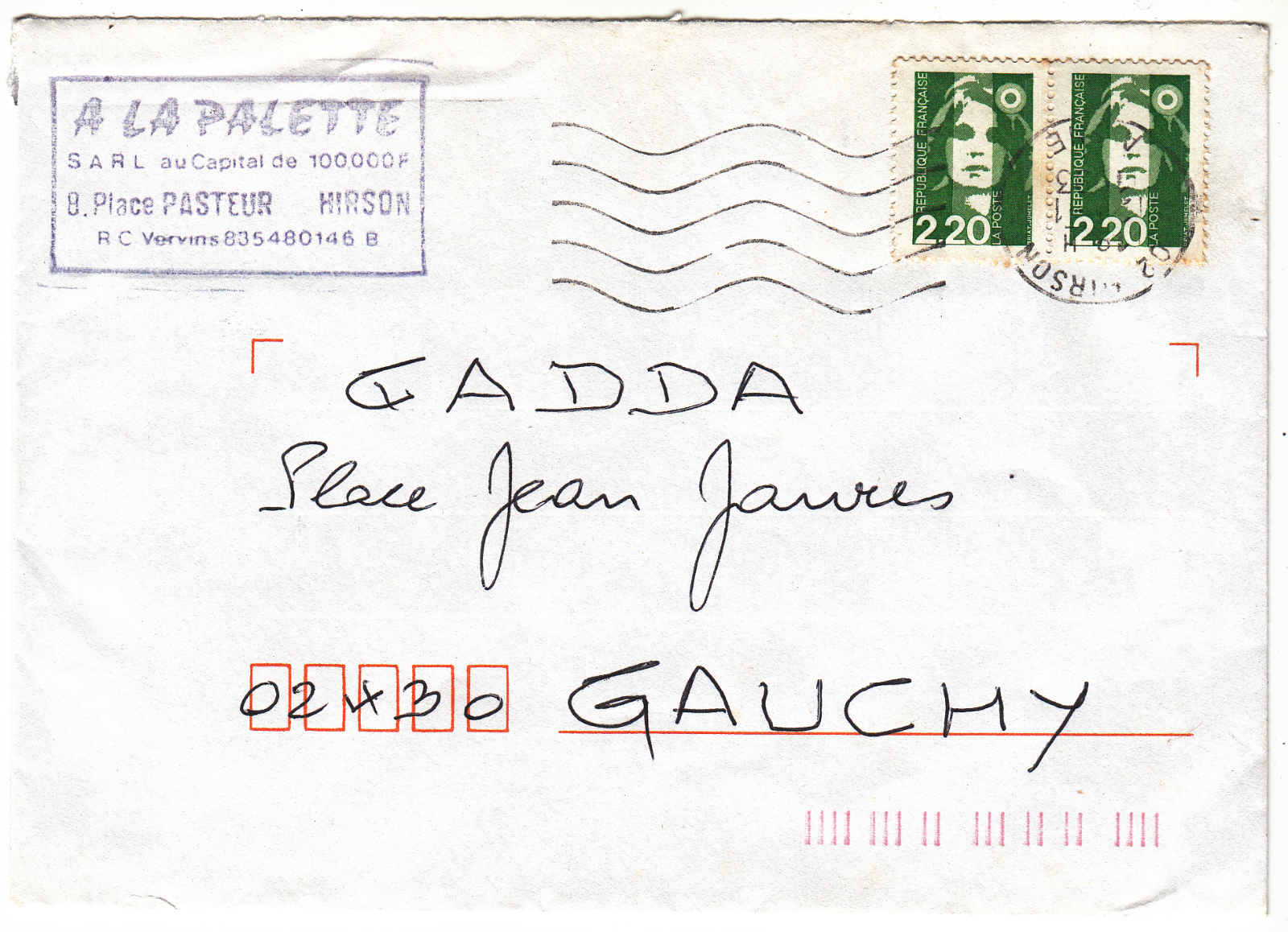 LETTRE HIRSON POUR GAUCHY 1993 FLAMME AFFRANCHI A 4 FRANCS 40 402061274229