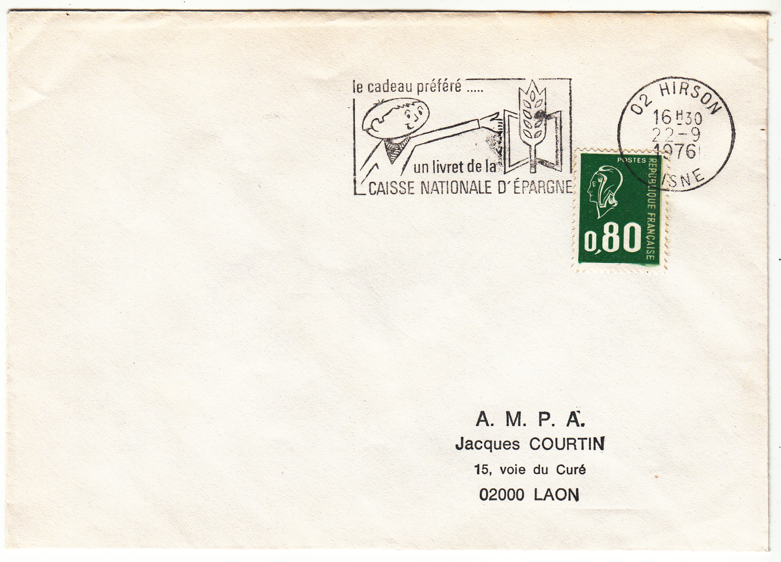 LETTRE HIRSON POUR LAON FLAMME LIVRET CAISSE NATIONALE D EPARGNE 1976 124067356469