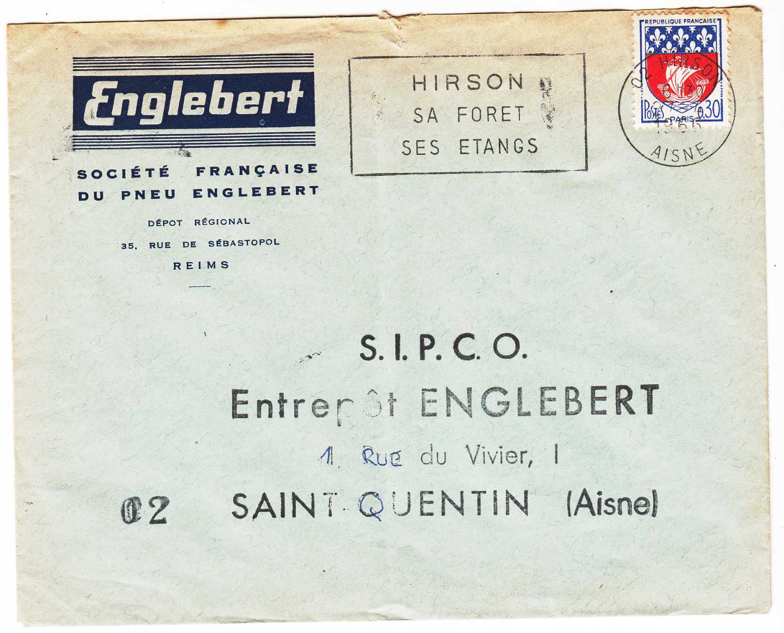 LETTRE HIRSON POUR ST QUENTIN 1966 PLUBICITAIRE ENGLEBERT PNEU FLAMME 124067356459