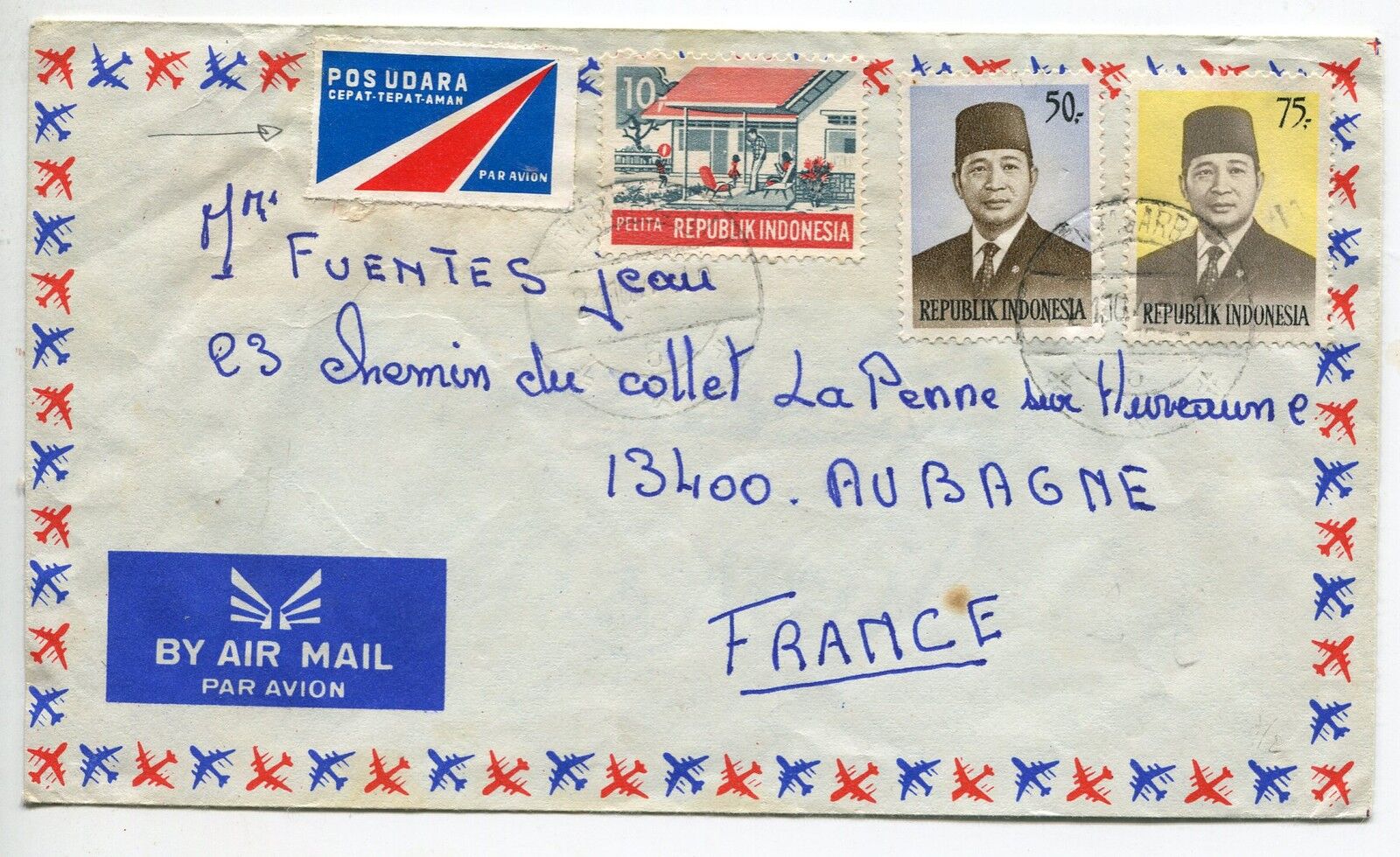 LETTRE INDONESIE AUBAGNE FRANCE PAR AVION AIR MAIL 400731684479