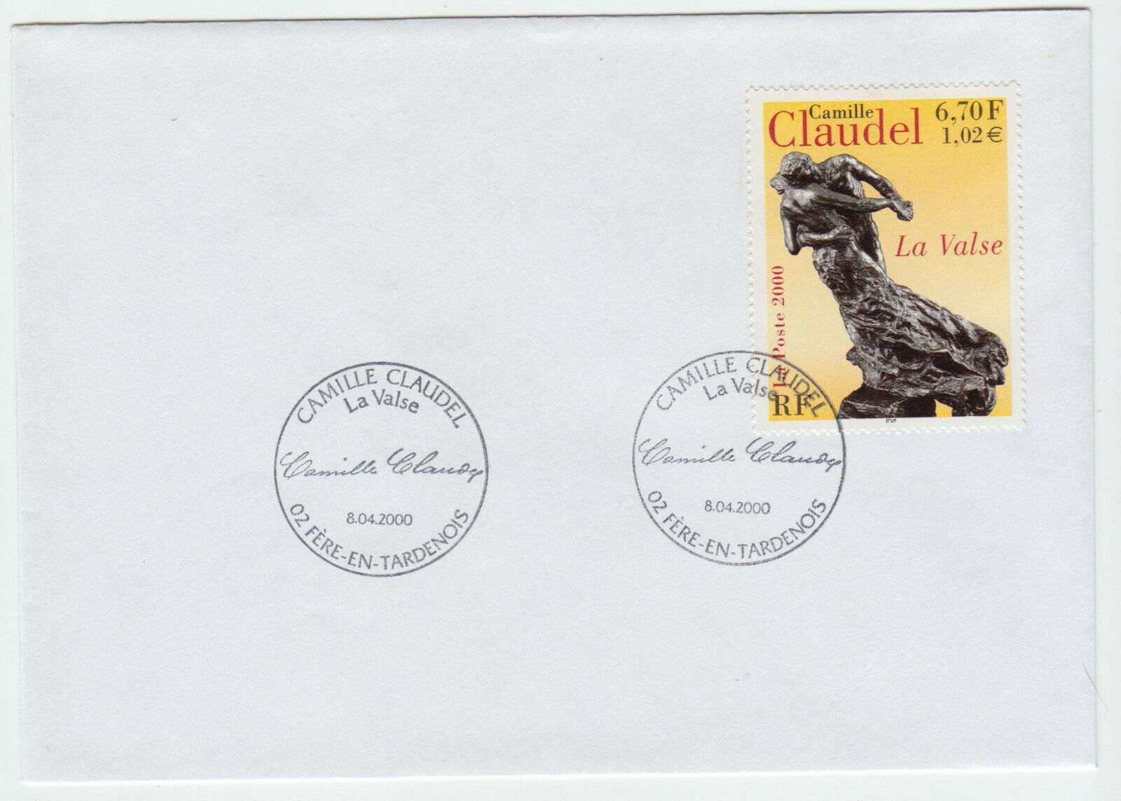 LETTRE LA FERE EN TARDENOIS CACHET ET TIMBRE CAMILLE CLAUDEL 2000 124079447559