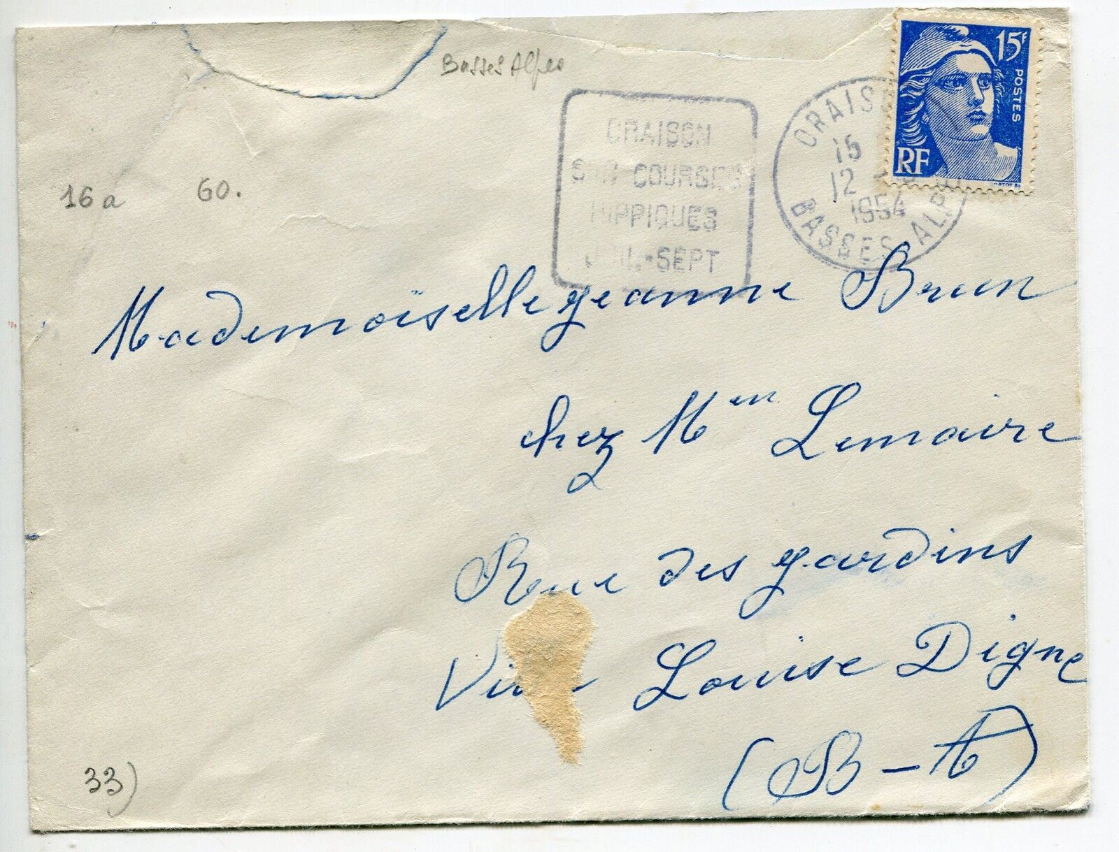 LETTRE ORAISON DIGNE 1954 MARIANNE DE GANDON N 886 400783905049