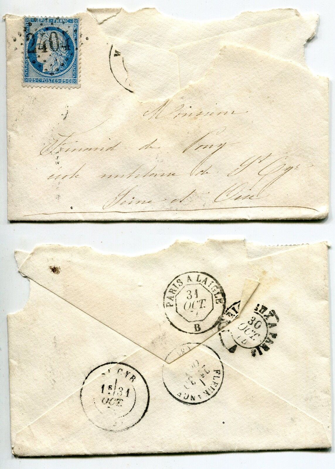 LETTRE POUR ST CYR 1874 CACHET PARIS L AIGLE B 121319898619