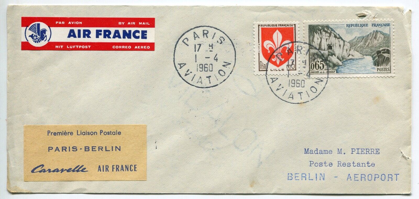 LETTRE PREMIER VOL PARIS BERLIN AEROPORT 1960 AIR FRANCE CARAVELLE 400787479939