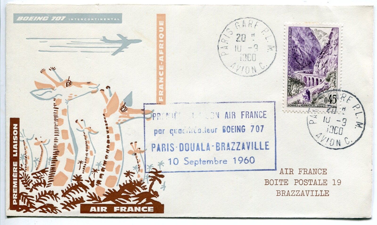 LETTRE PREMIER VOL PARIS DOUALA BRAZZAVILLE 1960 AIR FRANCE BOEING 707 121458312649