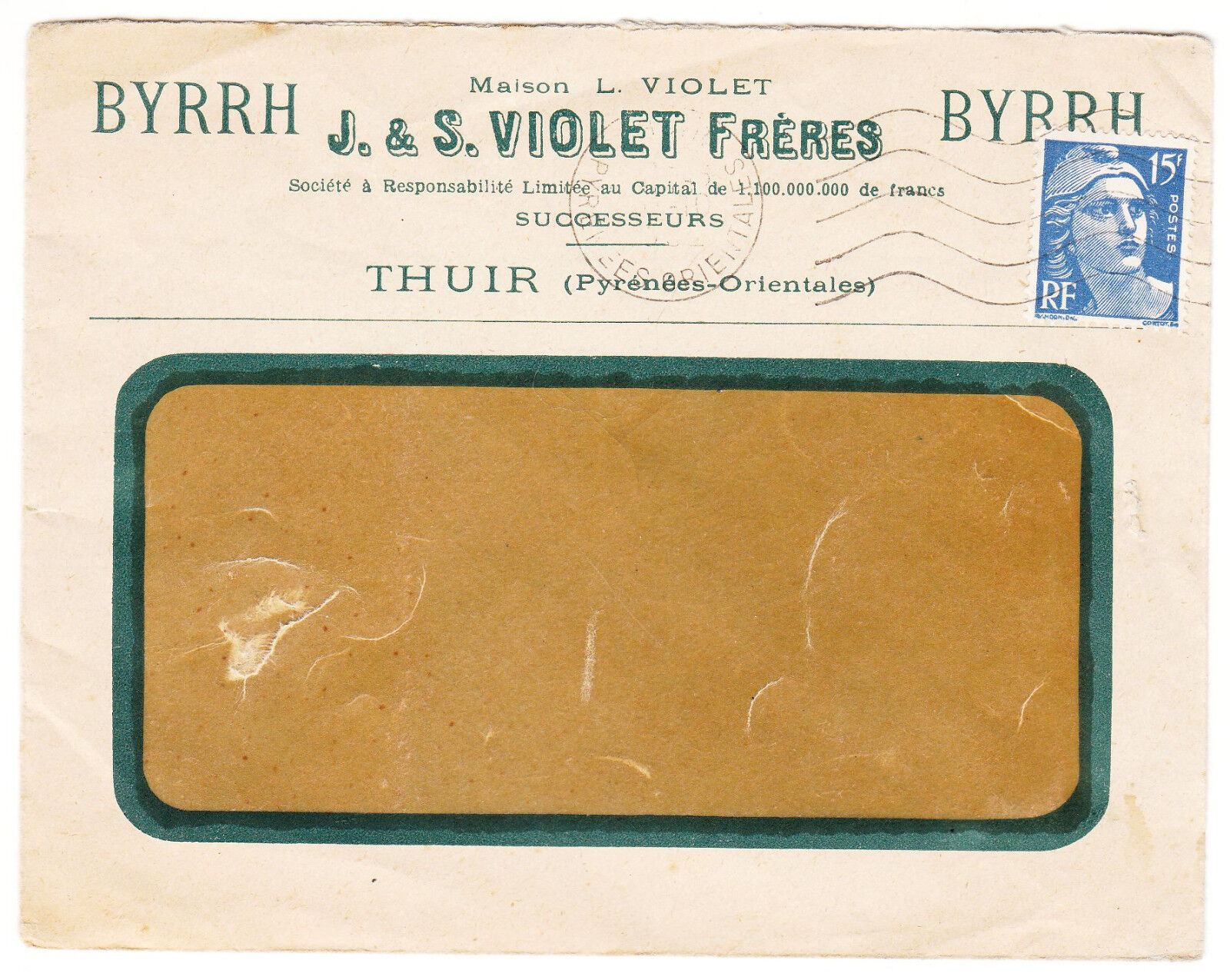 LETTRE PUBLICITAIRE BYRRH J ET S VIOLET FRERES A THUIR 1940 122868144179