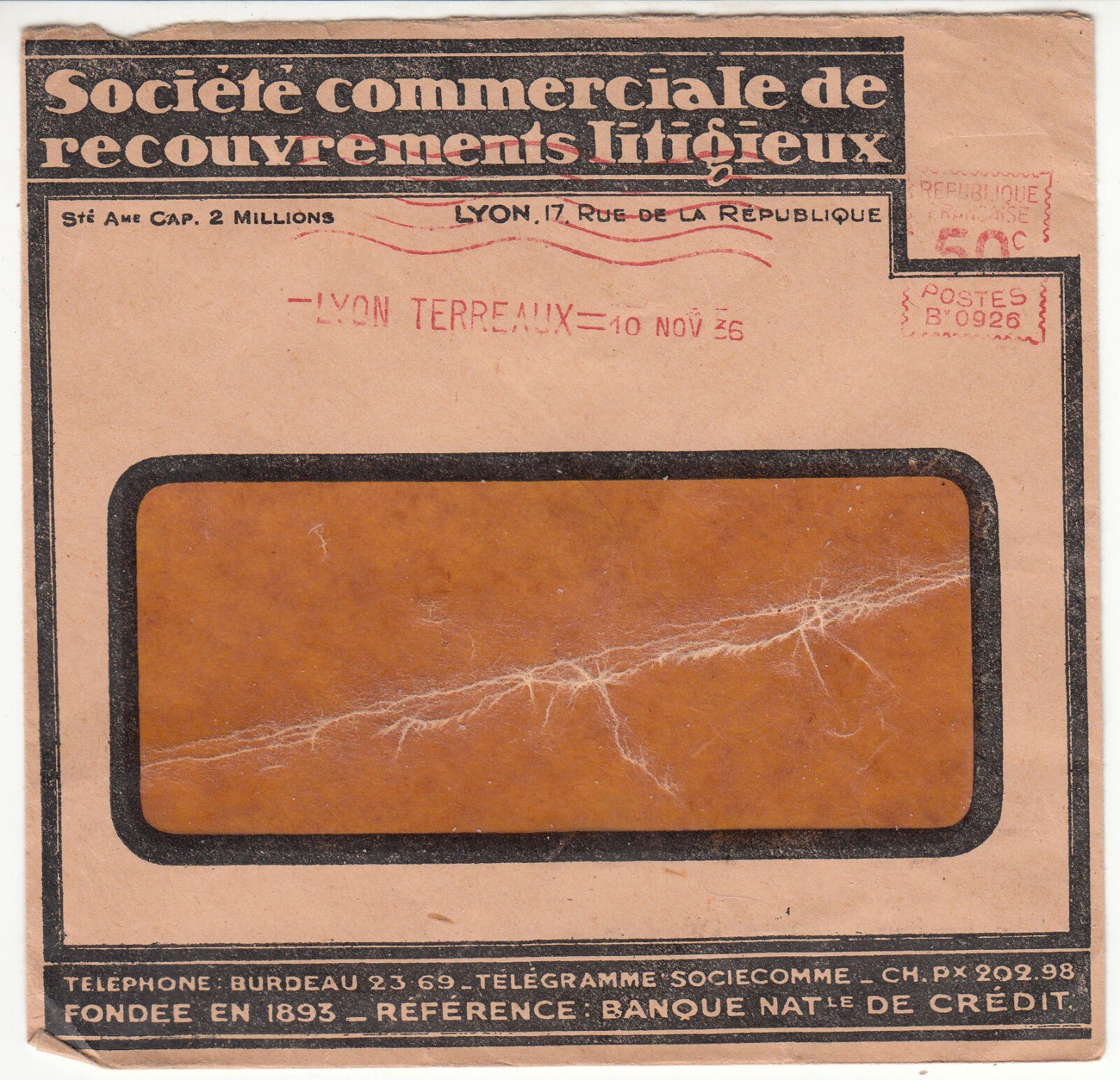 LETTRE PUBLICITAIRE SOCIETE RECOUVREMENT LITIGIEUX LYON TERREAUX BEZIER 1936 401462842459