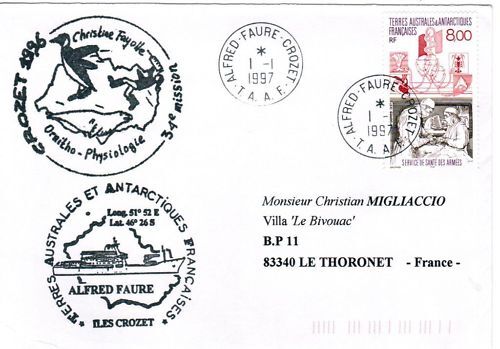 LETTRE TAAF ALFRED FAURE CROZET A THORONET 1997 120654602649