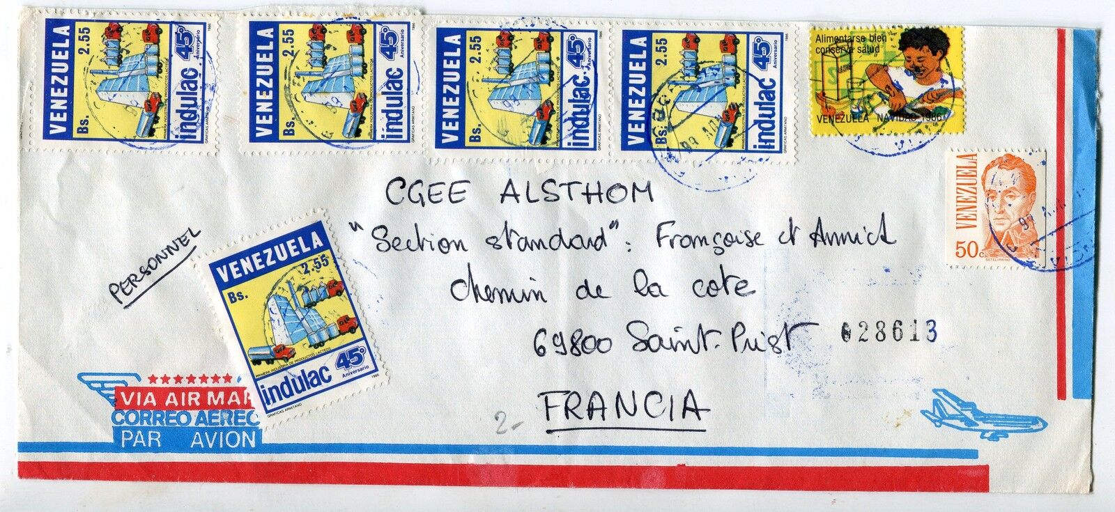 LETTRE VENEZUELA POUR ST PRIEST FRANCE TIMBRE CACHET PAR AVION 400678765979