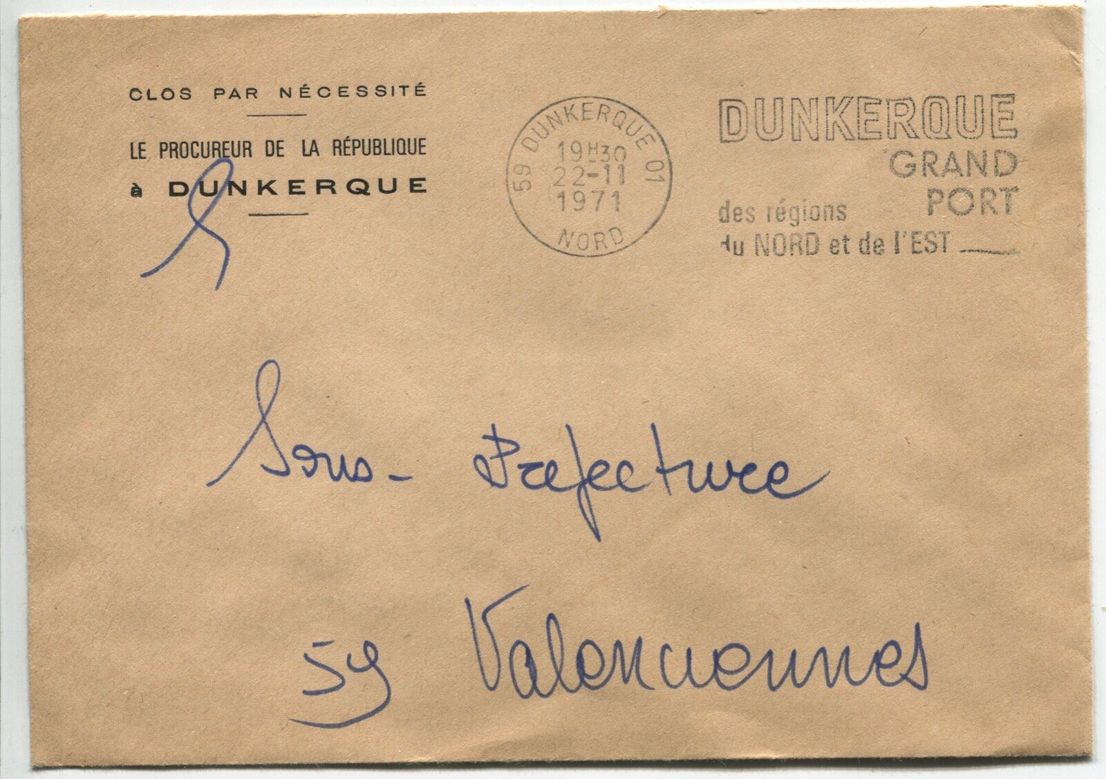 LETTRES PROCUREUR DE DUNKERQUE POUR LE SOUS PREFET VALENCIENNES 1971 FLAMME 120899865369