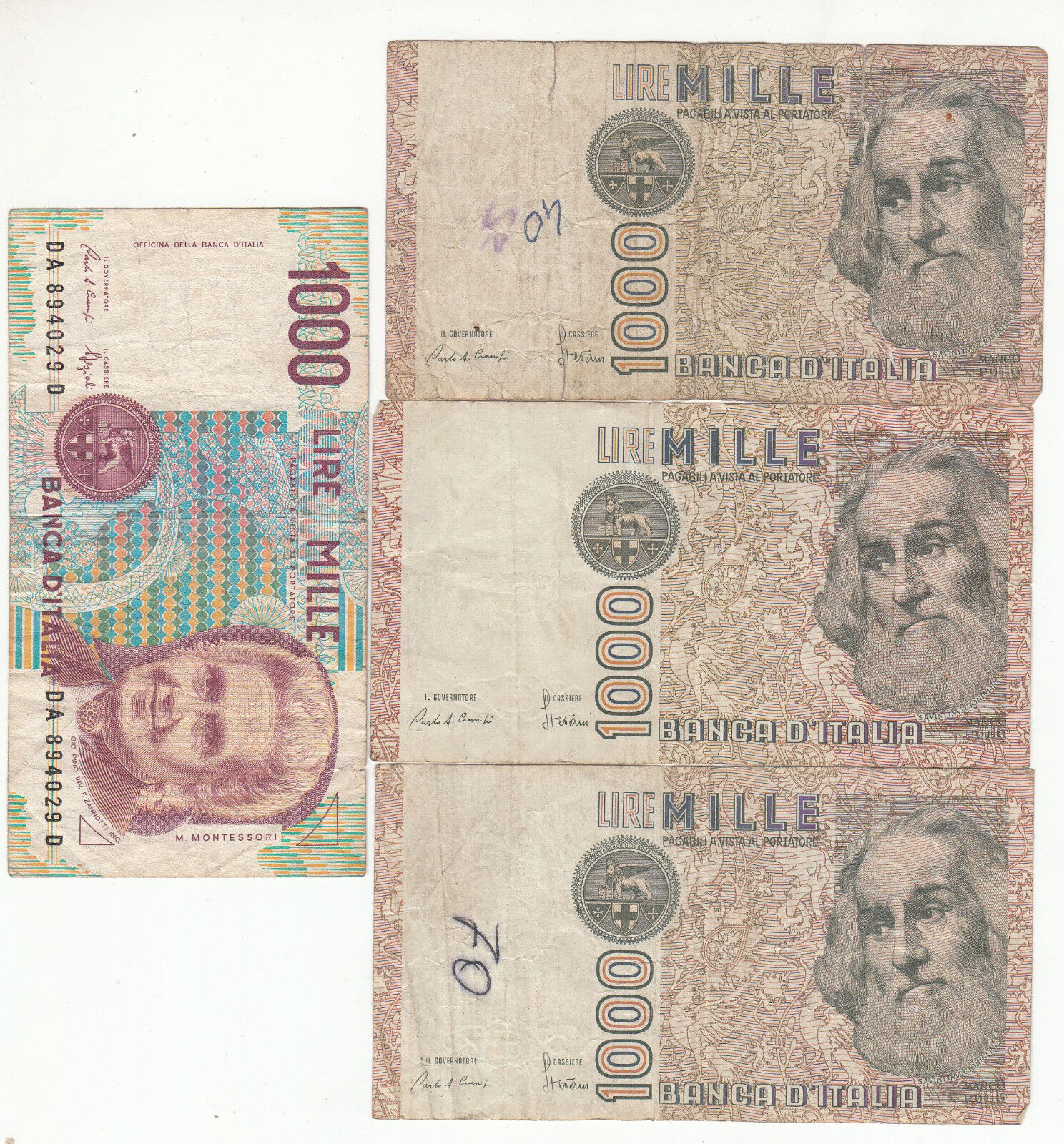 LOT 4 BILLETs ITALIE 1000 LIRE 122855549749