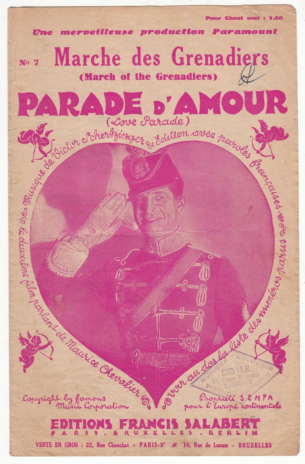 PARTITION ANCIENNE MARCHE DES GRENADIERS PARADE D AMOUR 121894395939