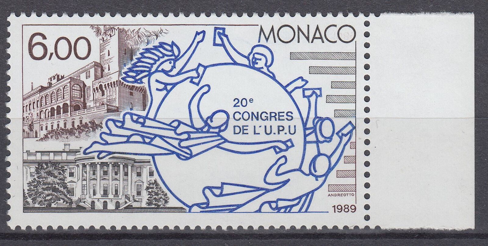 TIMBRE MONACO NEUF N 1702 UPU LOGO MAISON BLANCHE PALAIS PRINCIER 123517165349