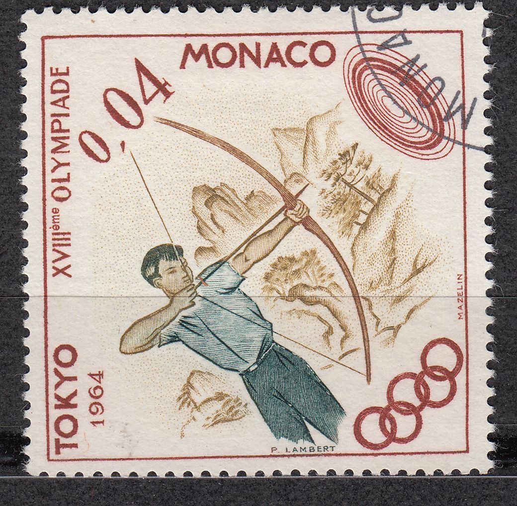 TIMBRE MONACO OBL N 657 JEUX OLYMPIQUES DE TOKYO TIR A L ARC 123116958859