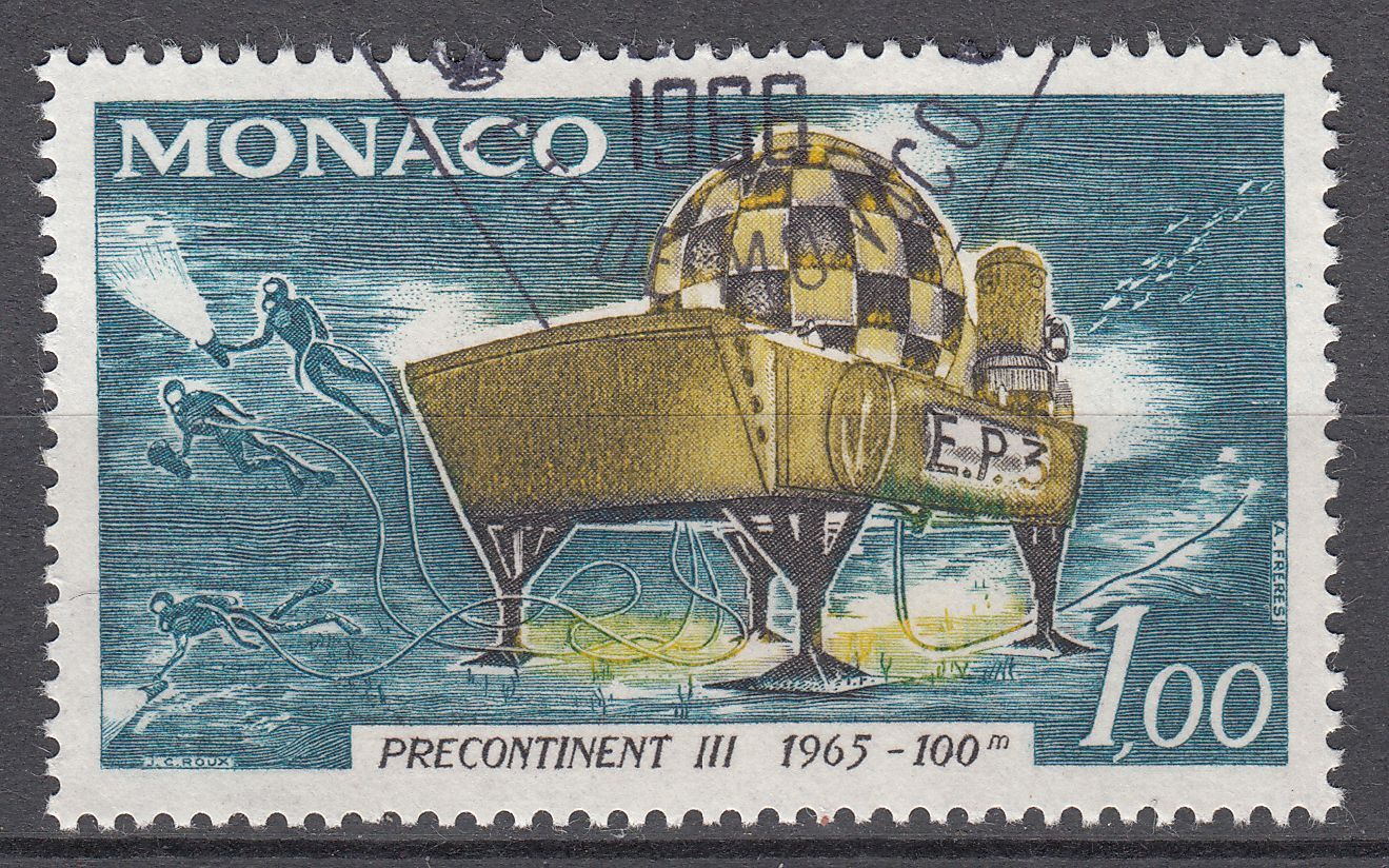 TIMBRE MONACO OBL N 705 PRECONTINENT III STATION SUR LE FOND MARIN 123208456889