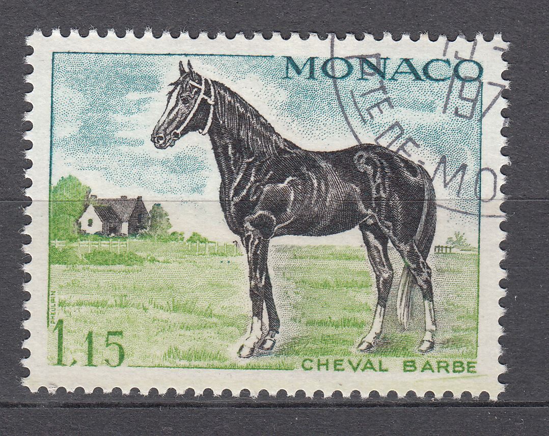 TIMBRE MONACO OBL N 838 CHEVEAUX DE SANG CHEVAL BARBE 401586018299