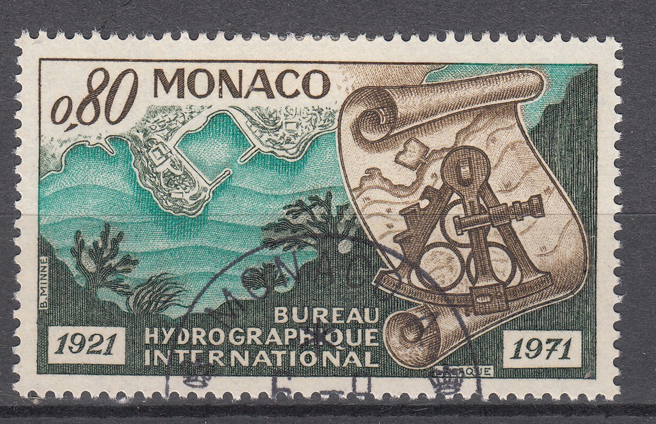 TIMBRE MONACO OBL N 861 FOND MARIN ET SEXTANT BUREAU HYDROGRAPHIQUE 401586100359