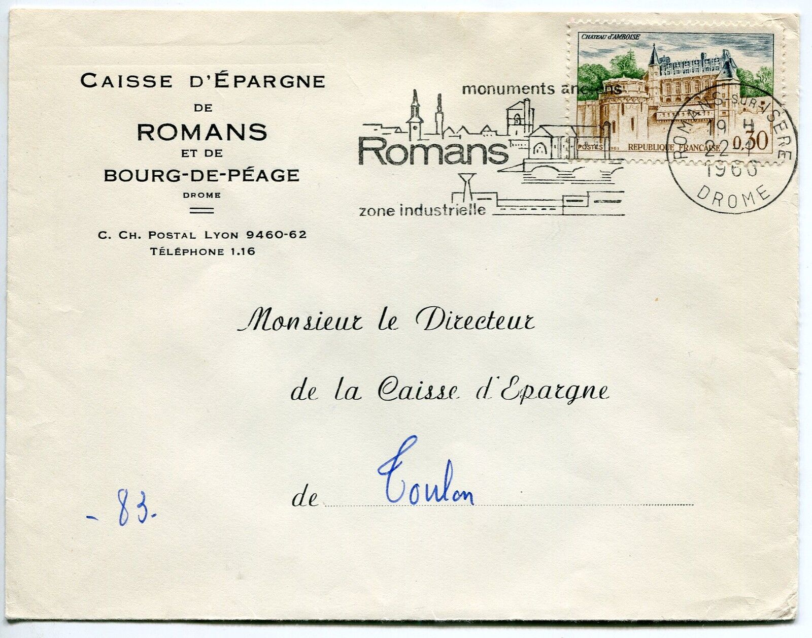 TIMBRE N 1390 CHATEAU D AMBOISE SUR LETTRE CAISSE EPARGNE DE ROMANS 400801740209